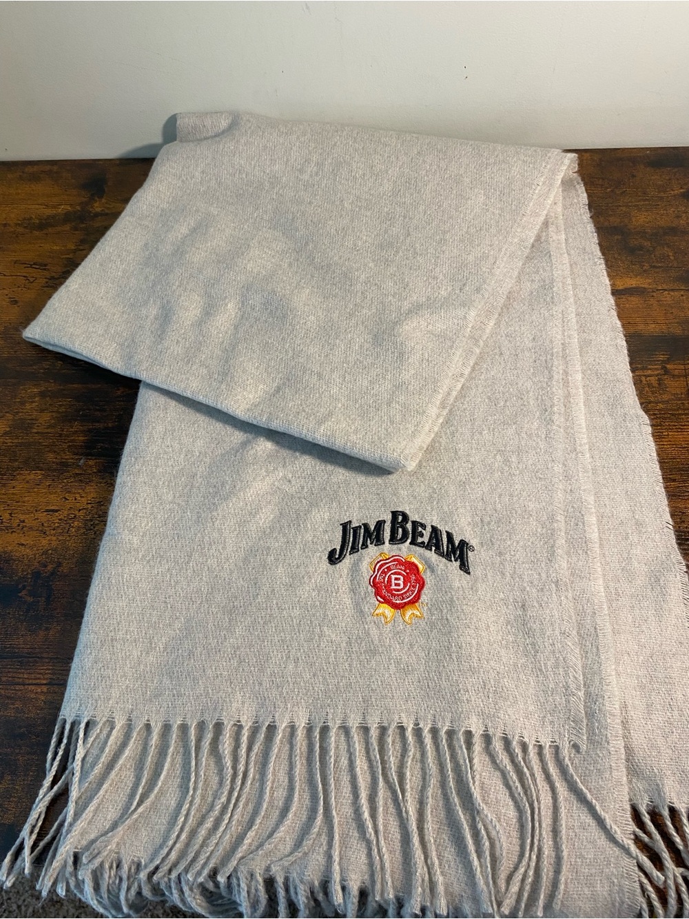 Jim Beam Embroidered Logo Light Gray Oversized Scarf